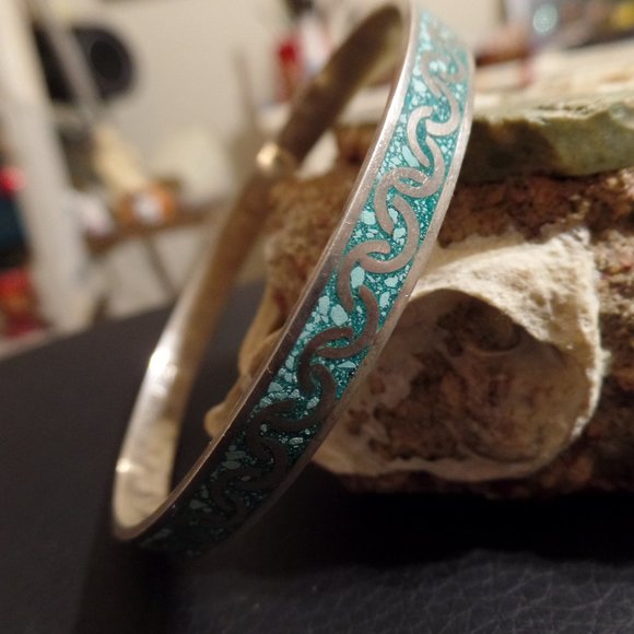 sterling and turquoise Bangle Bracelet Mexico TR-71 - Picture 9 of 11